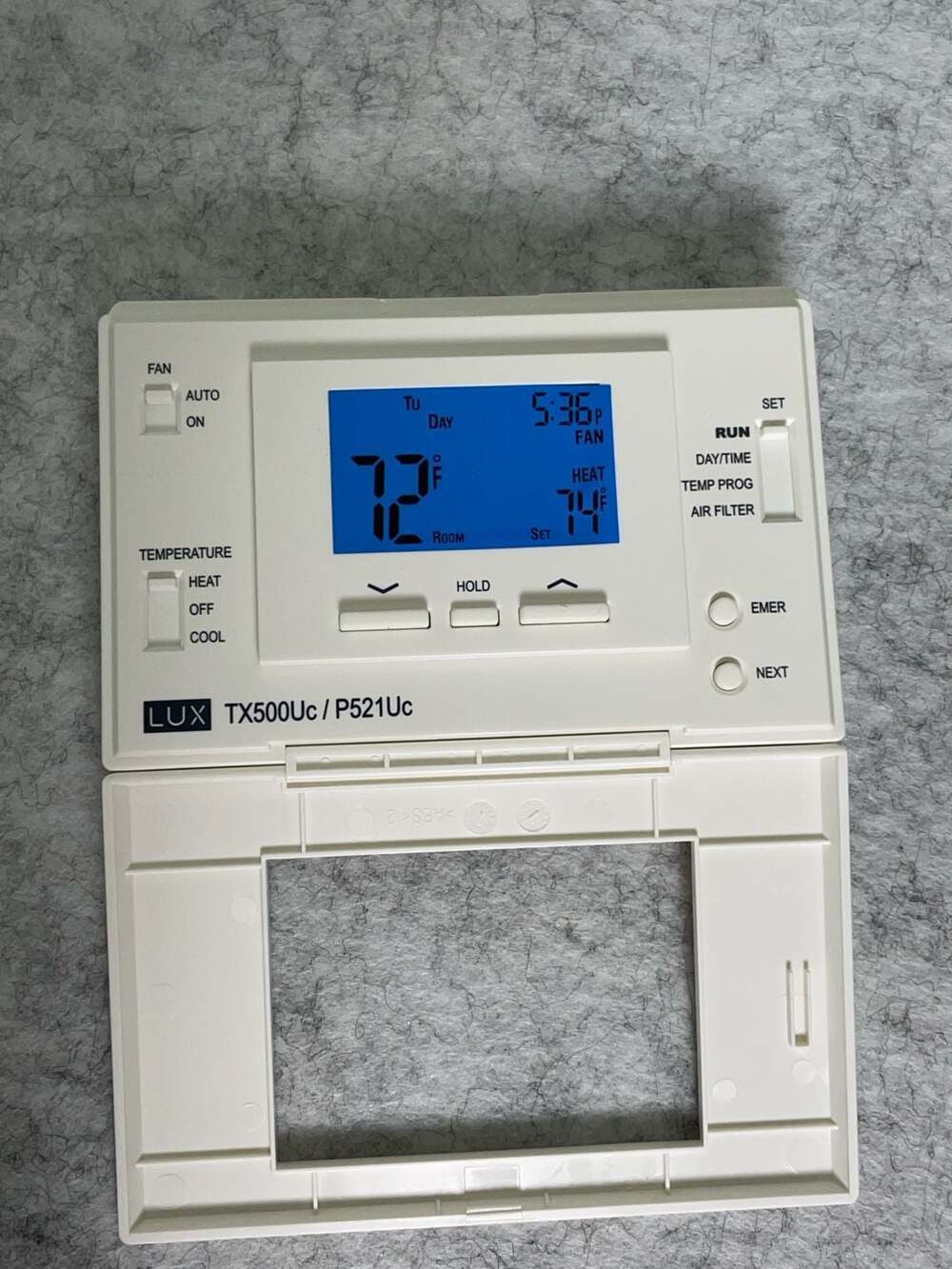 LuxPro P521U 5/2-Day Programmable/Non-Programmable Thermostat AC and heat pump s - Picture 4 of 8